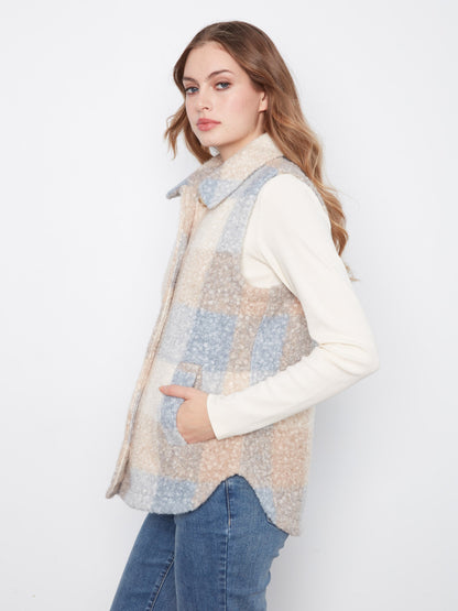 Plaid Bouclé Knit Vest - Celestial