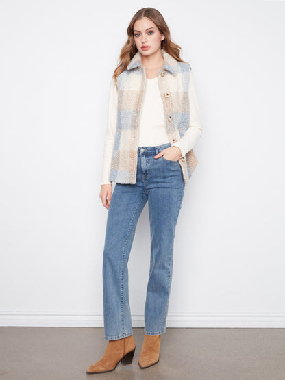 Plaid Bouclé Knit Vest - Celestial