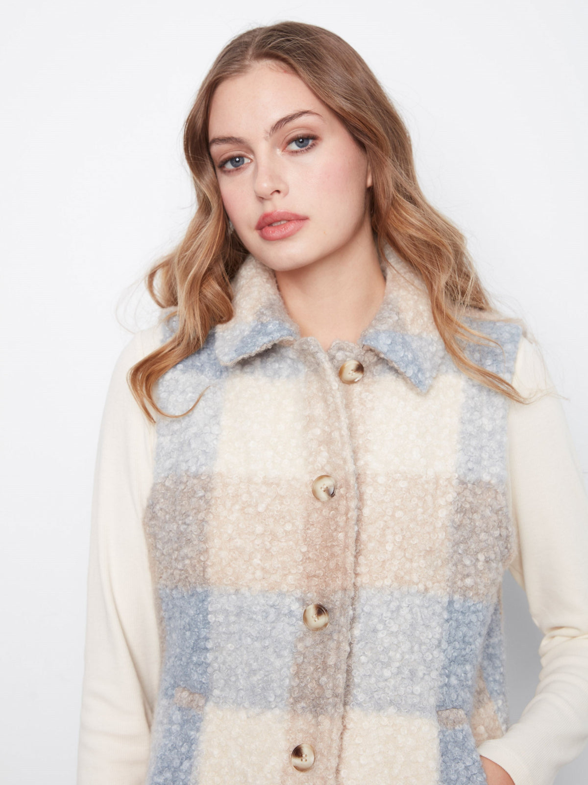 Plaid Bouclé Knit Vest - Celestial