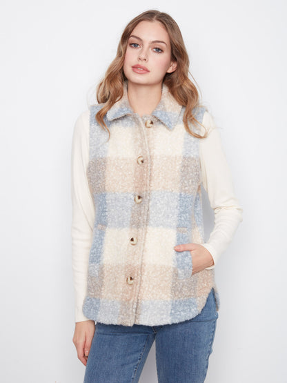 Plaid Bouclé Knit Vest - Celestial