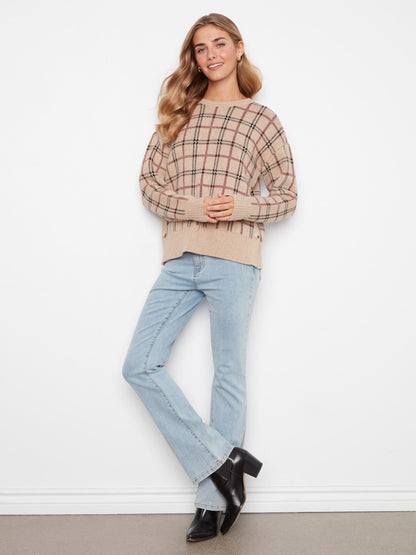 Plaid Sweater With Side Buttons - Heather Biscotti