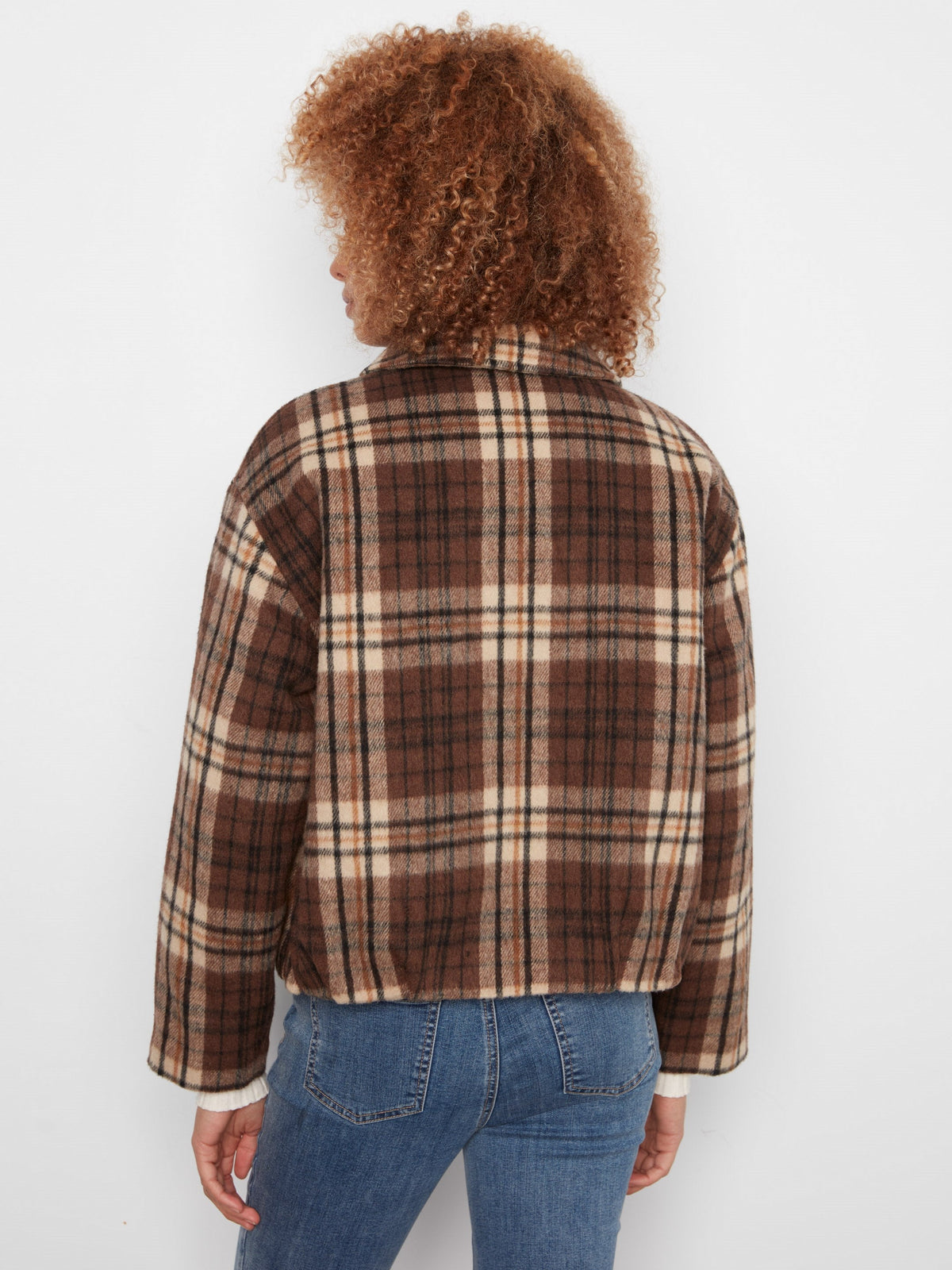 Plaid Wool Blend Bomber Jacket - Chocolate