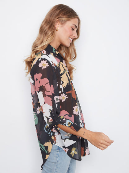 Printed Button-Up Blouse - Bloom