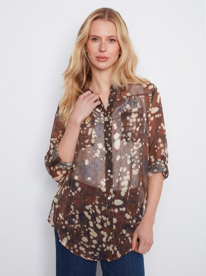 Printed Button-Up Blouse - Speckle
