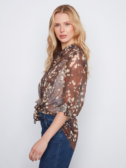 Printed Button-Up Blouse - Speckle