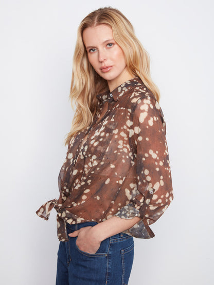 Printed Button-Up Blouse - Speckle