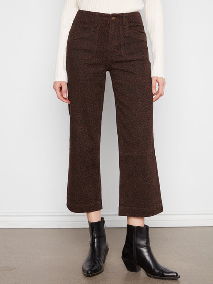 Printed Cropped Wide Leg Stretch Twill Pants - Leopard