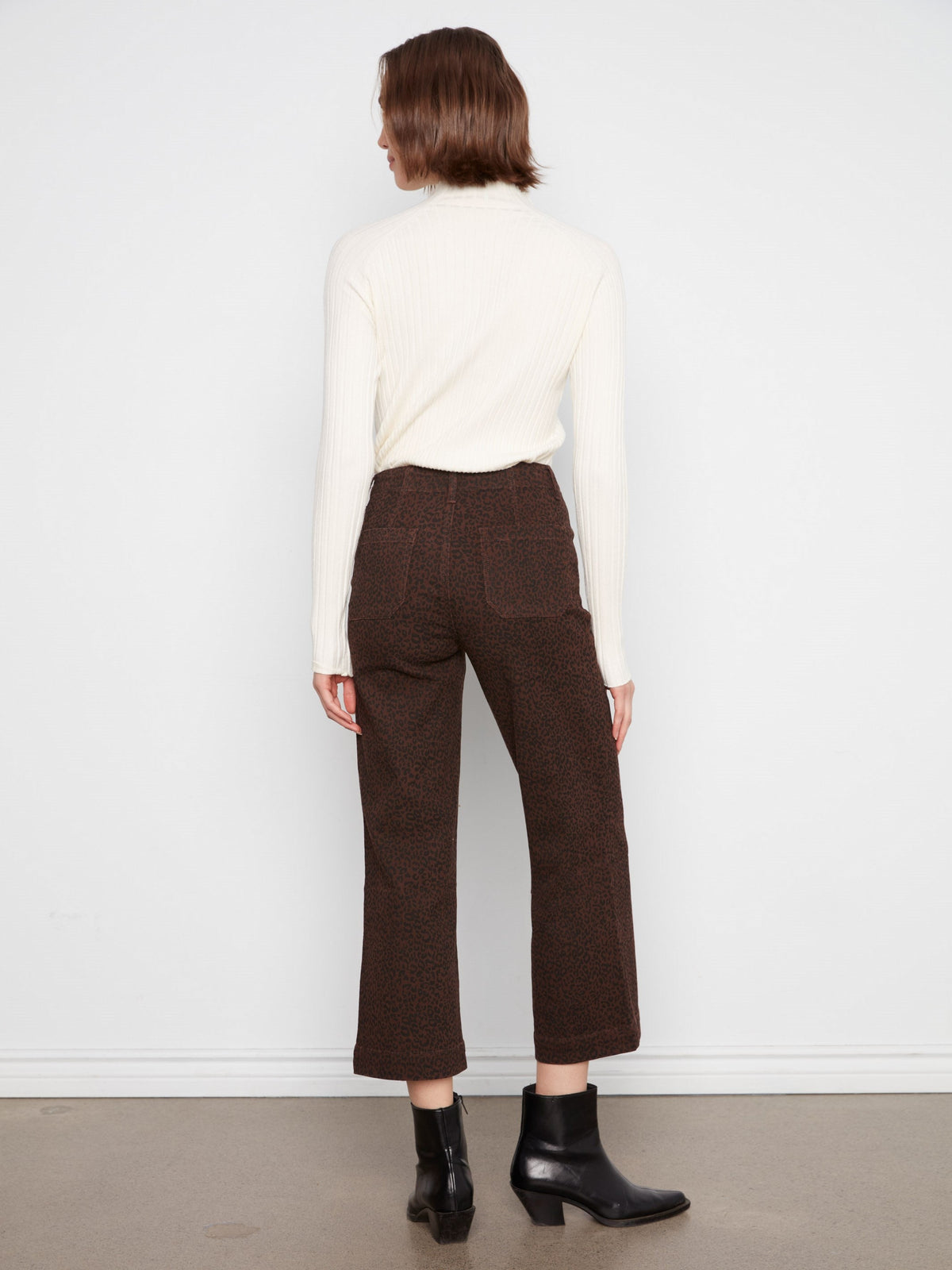 Printed Cropped Wide Leg Stretch Twill Pants - Leopard