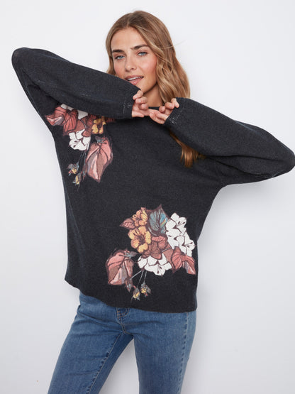 Printed Mock Neck Sweater - Hibiscus
