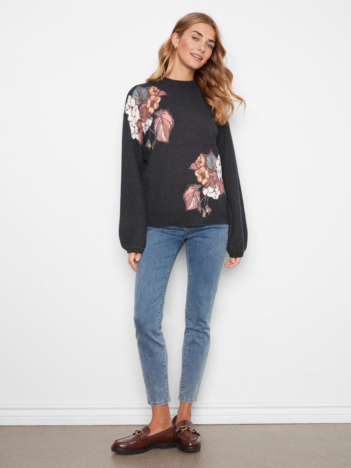 Printed Mock Neck Sweater - Hibiscus