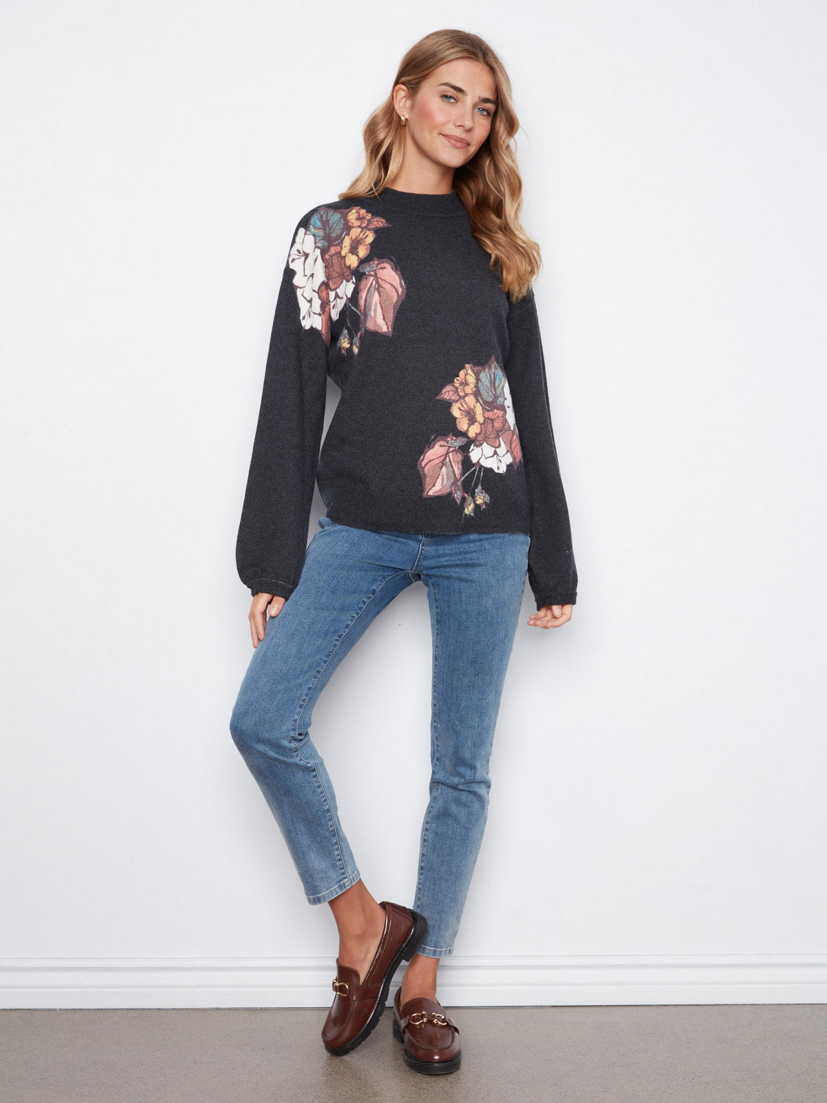 Printed Mock Neck Sweater - Hibiscus