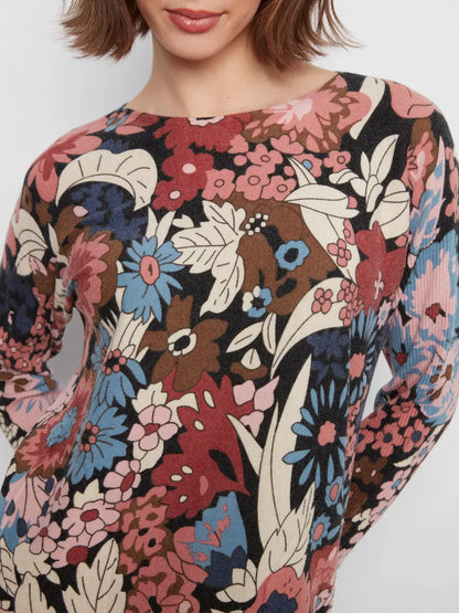 Printed Rounded Hem Sweater - Azalea