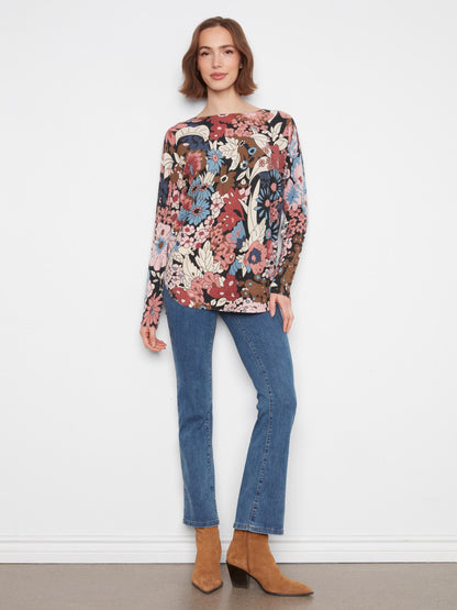 Printed Rounded Hem Sweater - Azalea