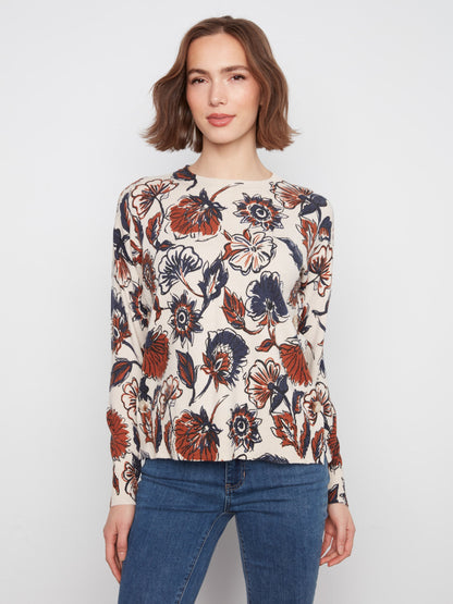 Printed Sweater With Side Buttons - Fantasy