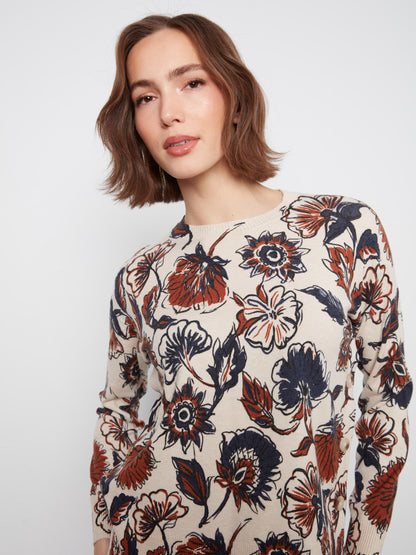 Printed Sweater With Side Buttons - Fantasy