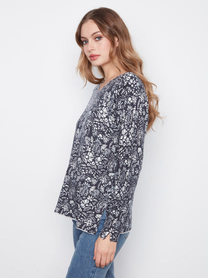 Printed V-Neck Sweater - Botanical