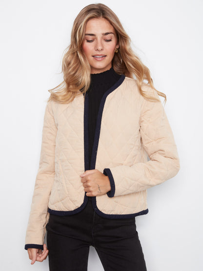 Reversible Embroidered Quilted Jacket - Biscuit