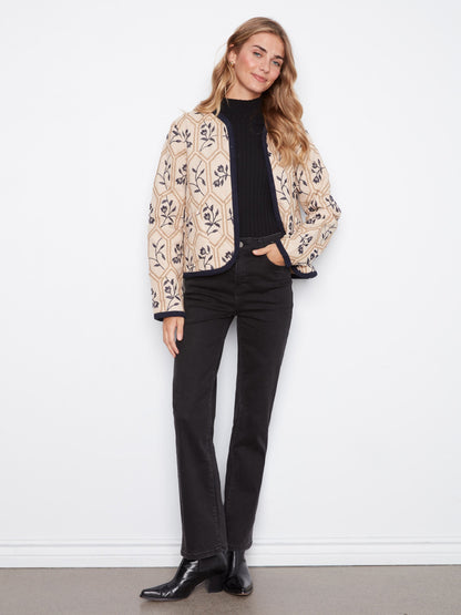 Reversible Embroidered Quilted Jacket - Biscuit