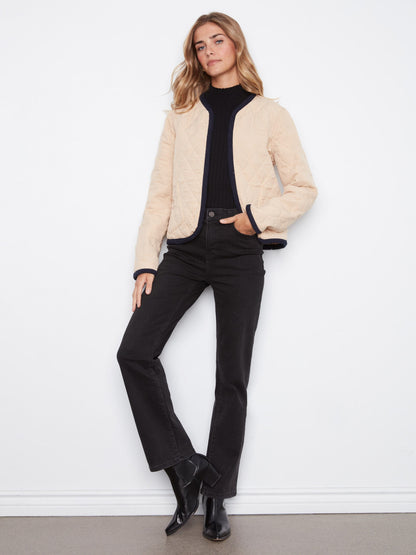 Reversible Embroidered Quilted Jacket - Biscuit