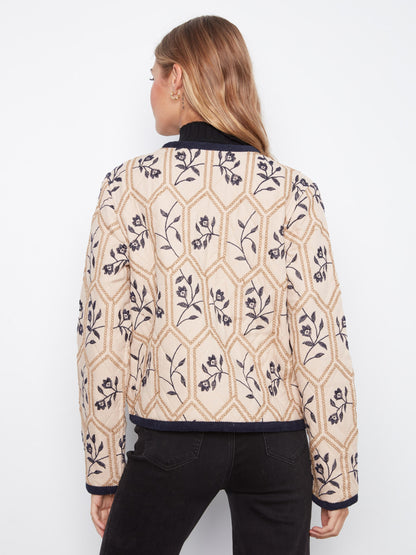 Reversible Embroidered Quilted Jacket - Biscuit