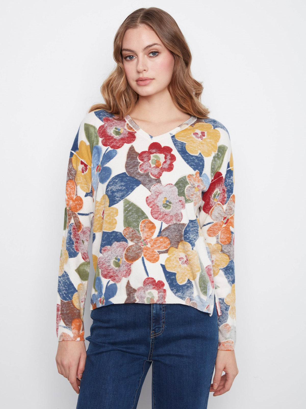 Reversible Floral V-Neck Sweater - Jazzy
