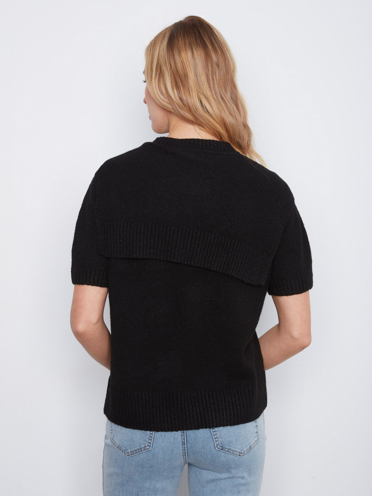 Short Sleeve Sweater With Sleeve Detail - Black
