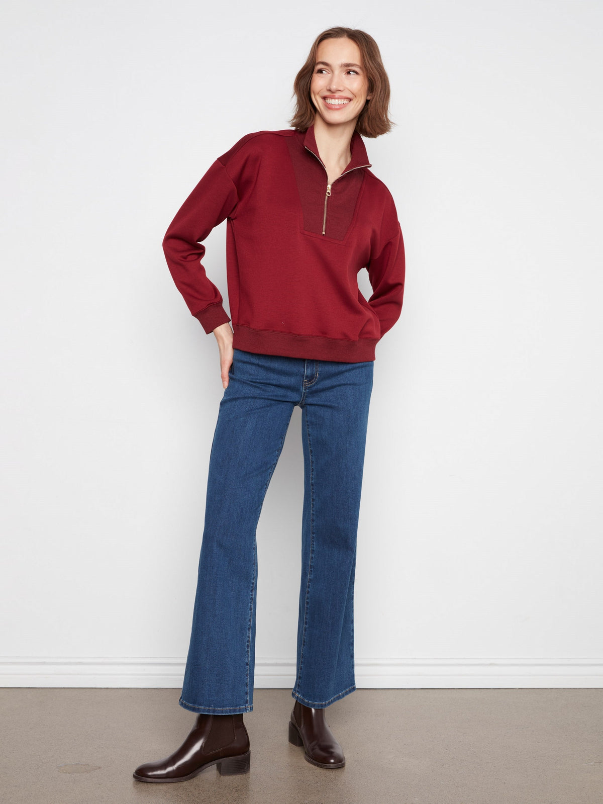 Soft Scuba Half-Zip Sweatshirt - Merlot