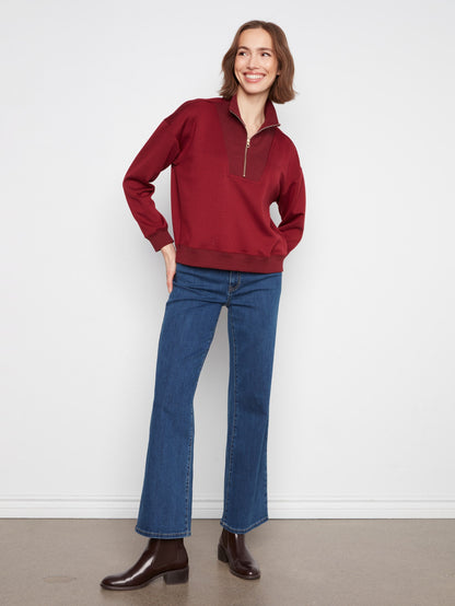Soft Scuba Half-Zip Sweatshirt - Merlot