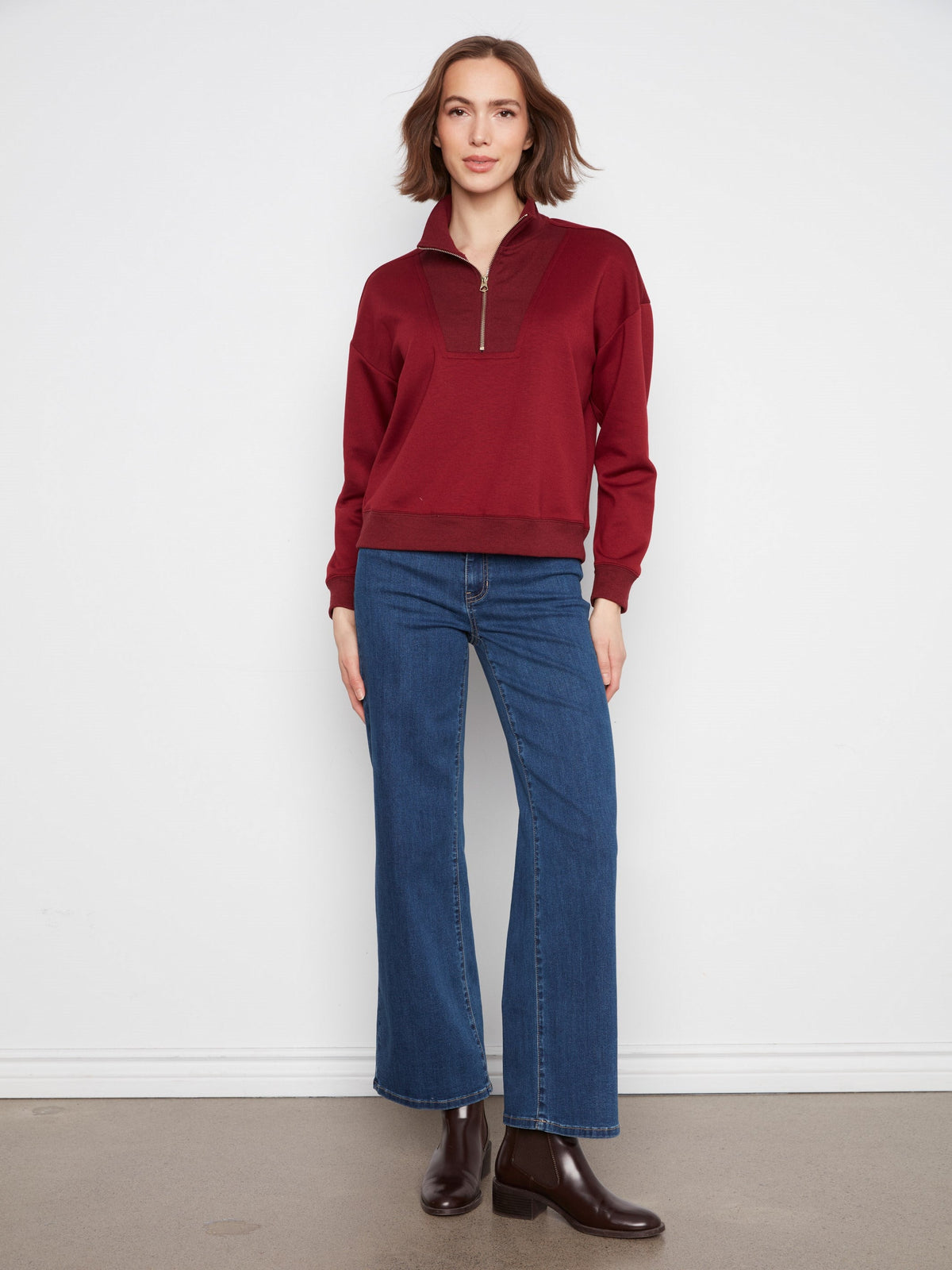 Soft Scuba Half-Zip Sweatshirt - Merlot