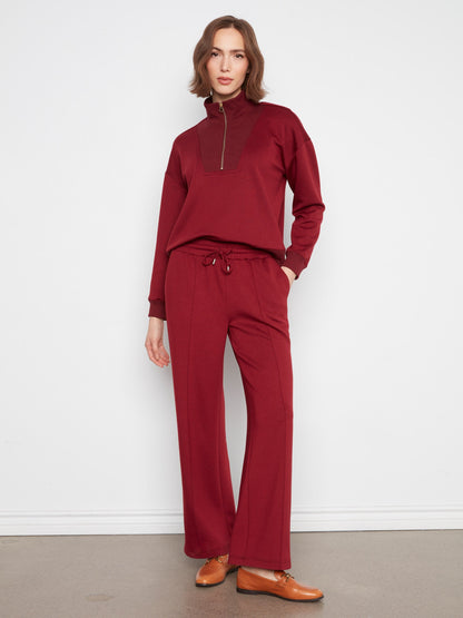 Soft Scuba Wide Leg Jogger Pants - Merlot