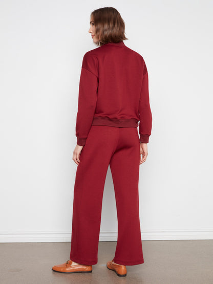 Soft Scuba Wide Leg Jogger Pants - Merlot