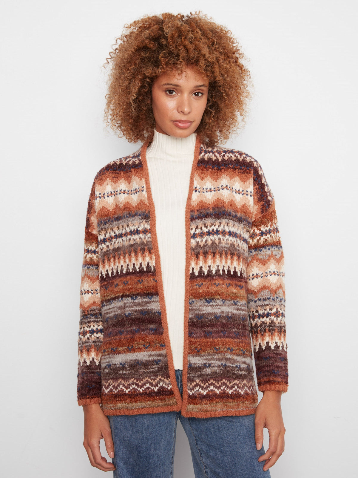 Space Dye Jacquard Cardigan - Raisin