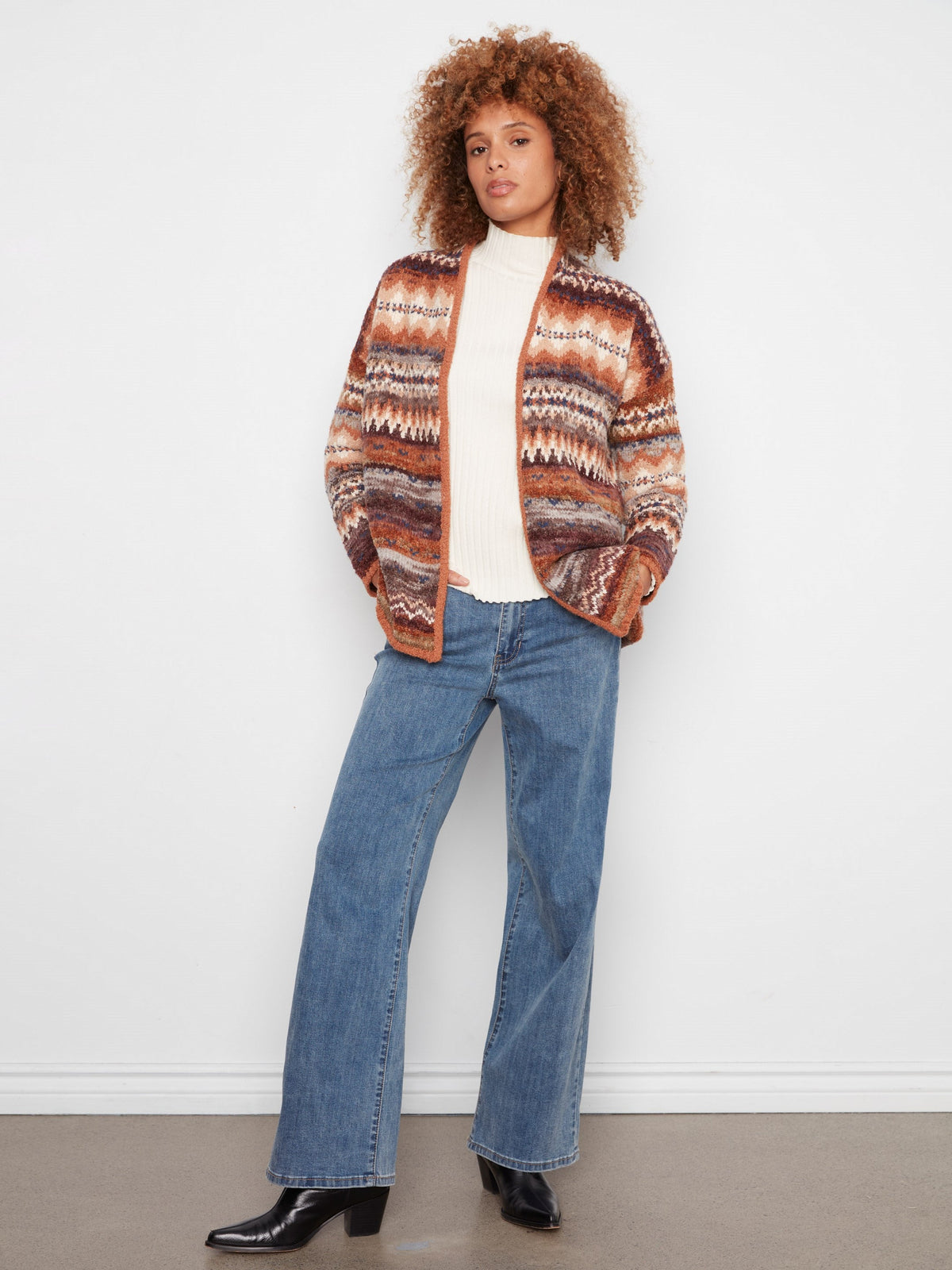 Space Dye Jacquard Cardigan - Raisin
