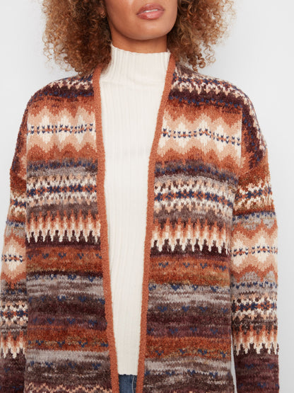 Space Dye Jacquard Cardigan - Raisin