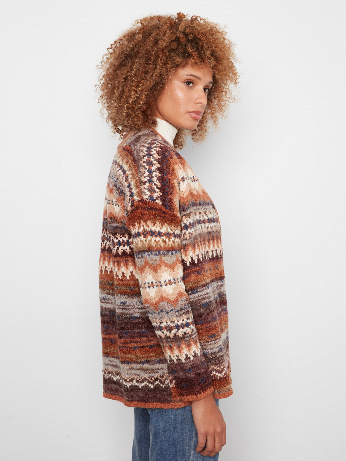 Space Dye Jacquard Cardigan - Raisin