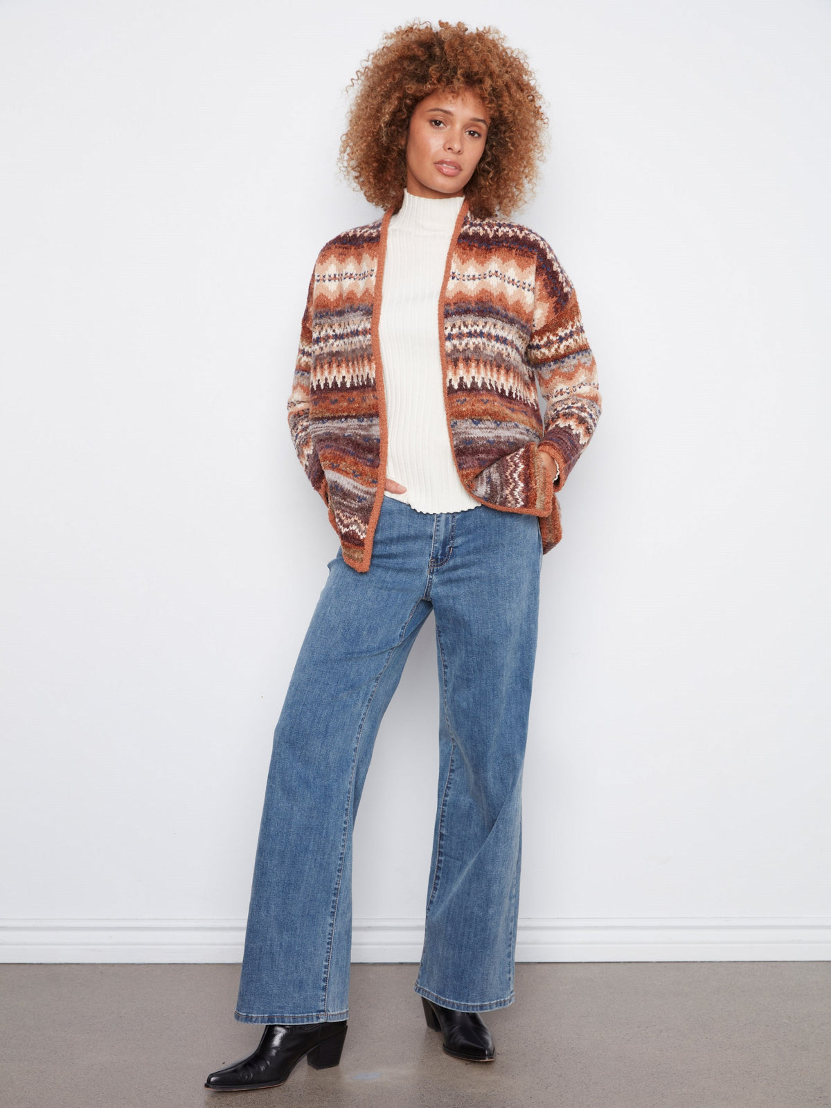 Space Dye Jacquard Cardigan - Raisin
