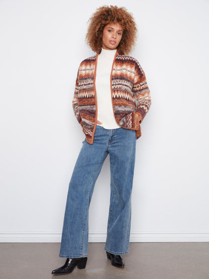 Space Dye Jacquard Cardigan - Raisin