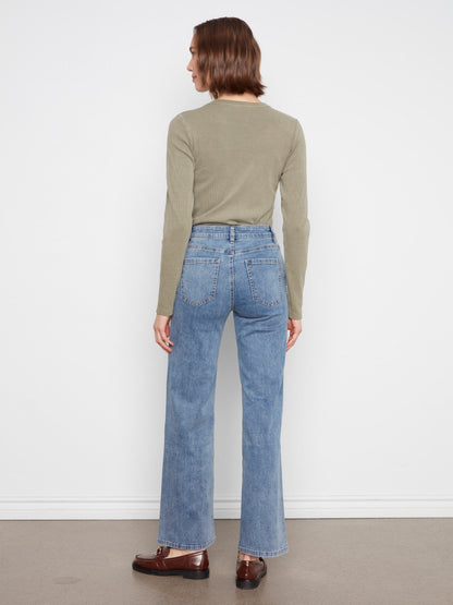 Studded Wide Leg Jeans - Medium Blue