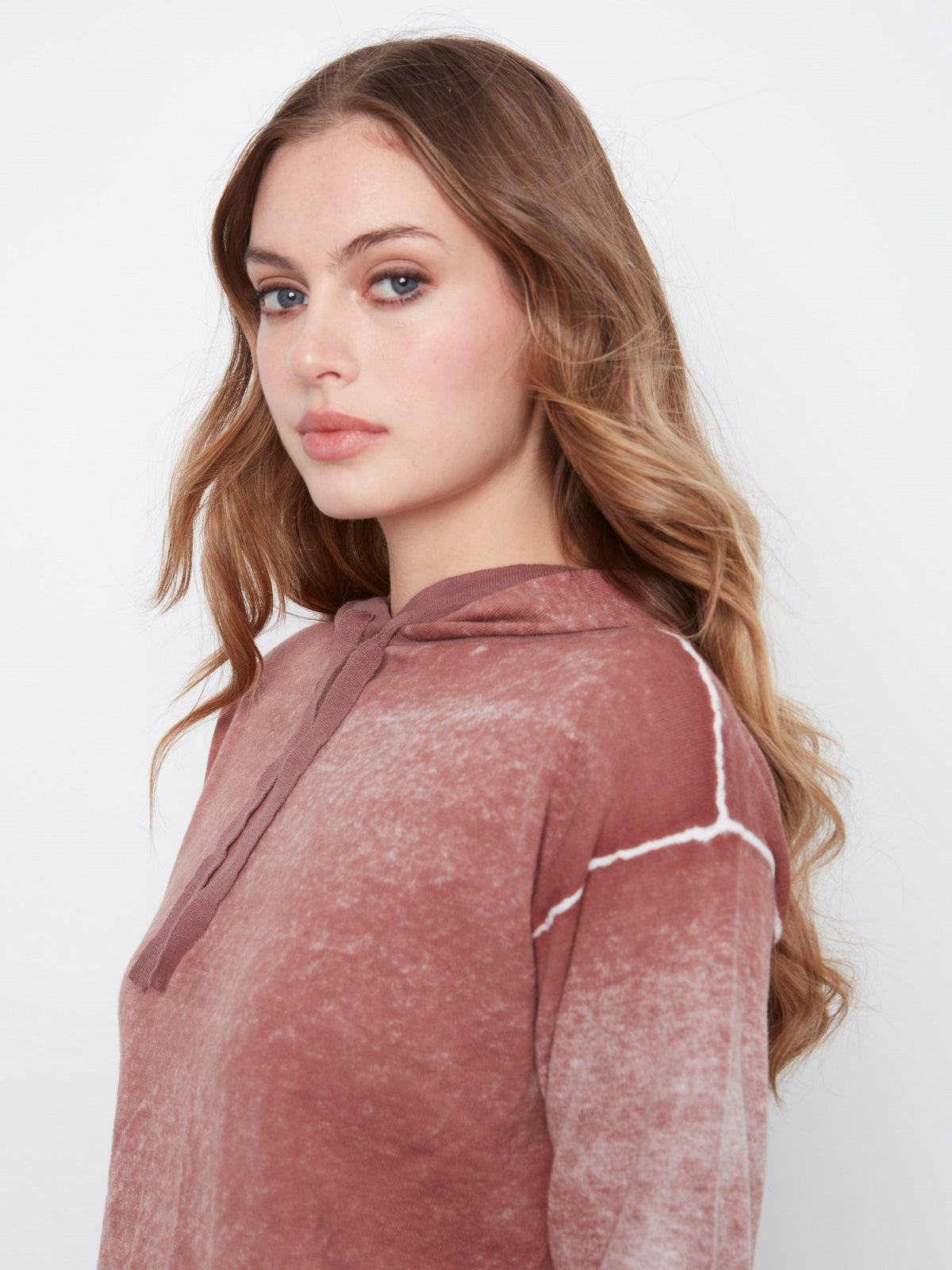 Vintage Effect Cotton Hoodie Sweater - Rosewood