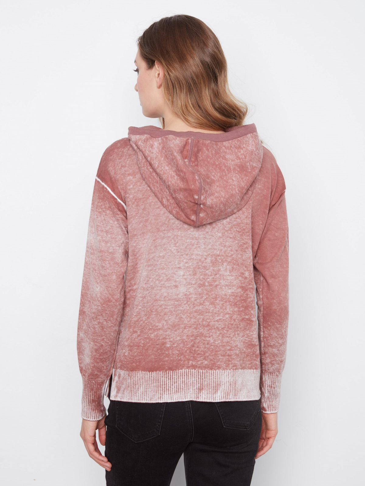 Vintage Effect Cotton Hoodie Sweater - Rosewood