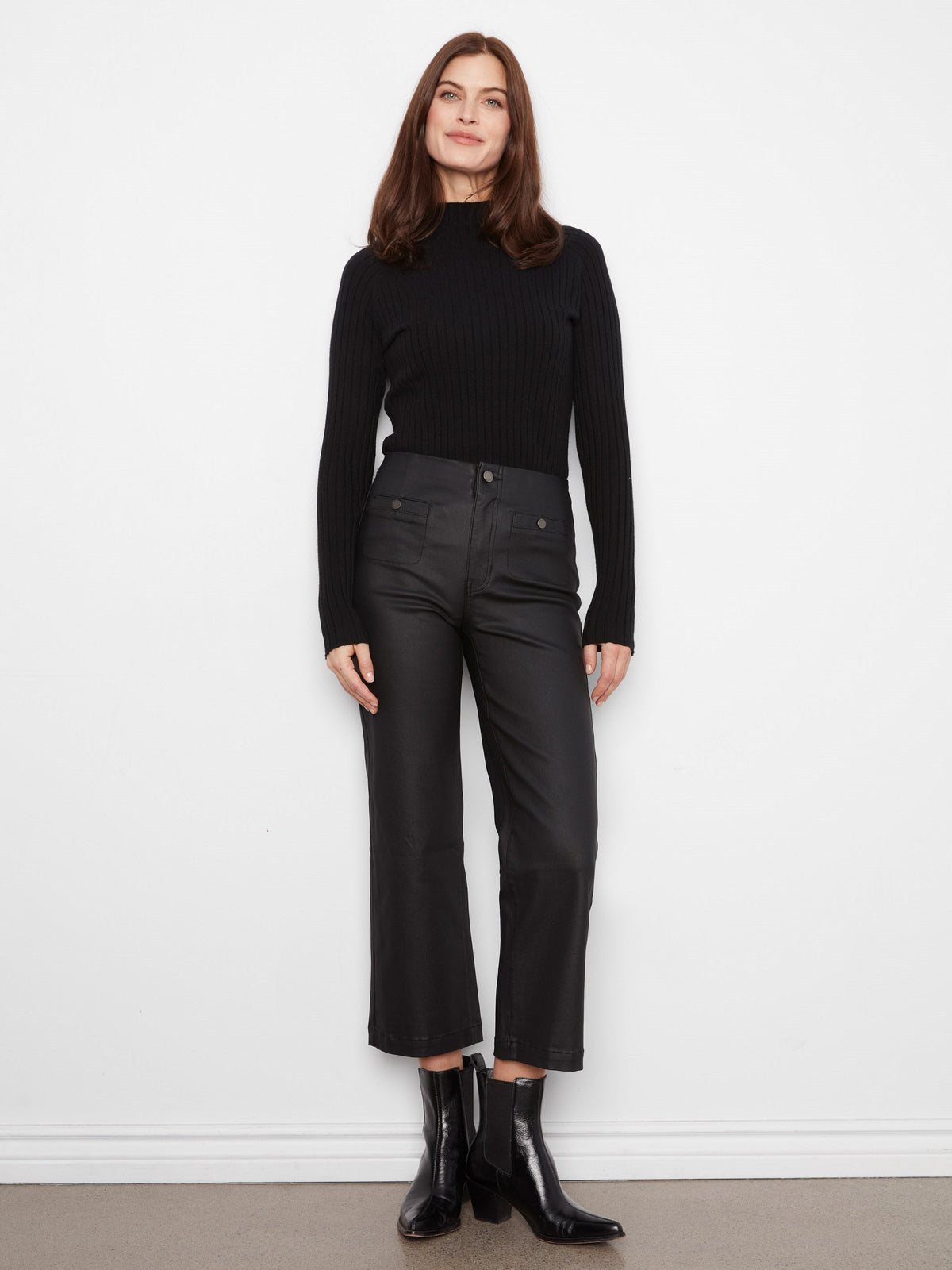 Waxed Twill Flare Pants - Black