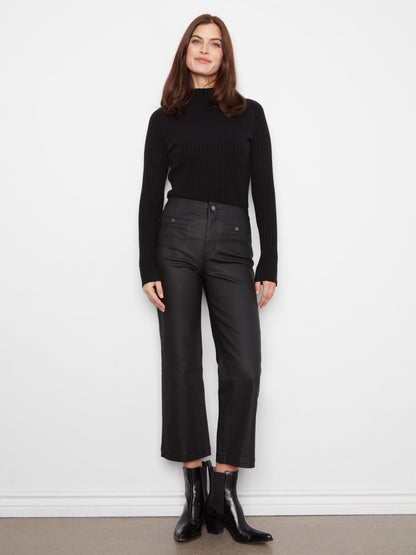 Waxed Twill Flare Pants - Black