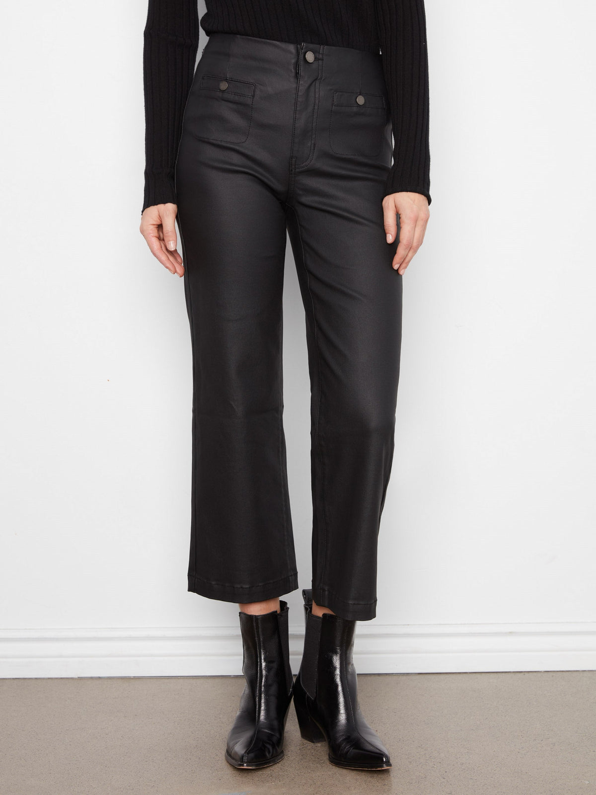 Waxed Twill Flare Pants - Black