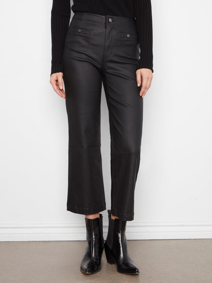 Waxed Twill Flare Pants - Black