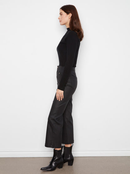 Waxed Twill Flare Pants - Black