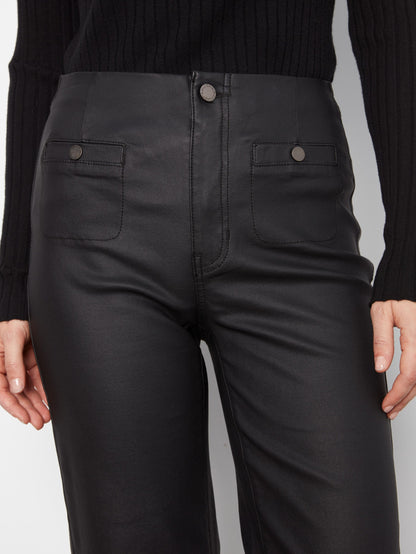 Waxed Twill Flare Pants - Black