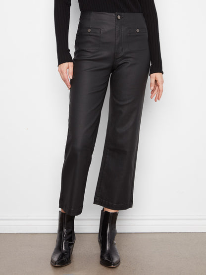 Waxed Twill Flare Pants - Black