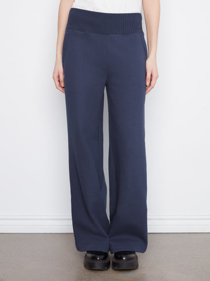 Wide Leg French Terry Pull-On Pants - Midnight