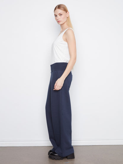 Wide Leg French Terry Pull-On Pants - Midnight
