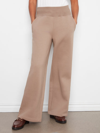 Wide Leg French Terry Pull-On Pants - Taupe